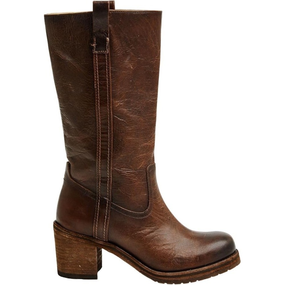 Cleo + Wolf Scout Brown Round Toe Leather Tall Block Heel Boots Size 9 B